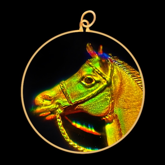 9ct Gold Hologram Pendant - Horse (Large) - image 1