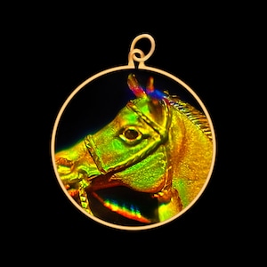 9 Karat Gold Hologramm Anhänger - Pferd (Medium)