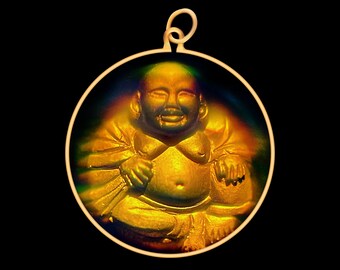 9ct Gold Hologram Pendant - Budai Laughing Buddha (Medium)