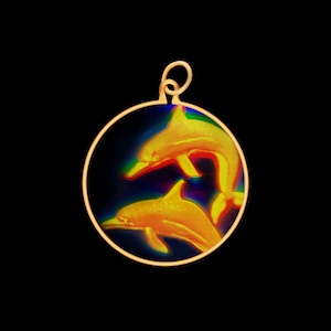 9ct Gold Hologram Pendant - Double Dolphins (Small)