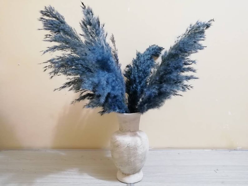 PAMPAS GRASS Blue, Navy-Blue Colored, Blue Flowers, Dry Reeds, Dried Flowers, Dried Pampas Grass, Wedding Decor, Tall Vase, Centerpieces image 1