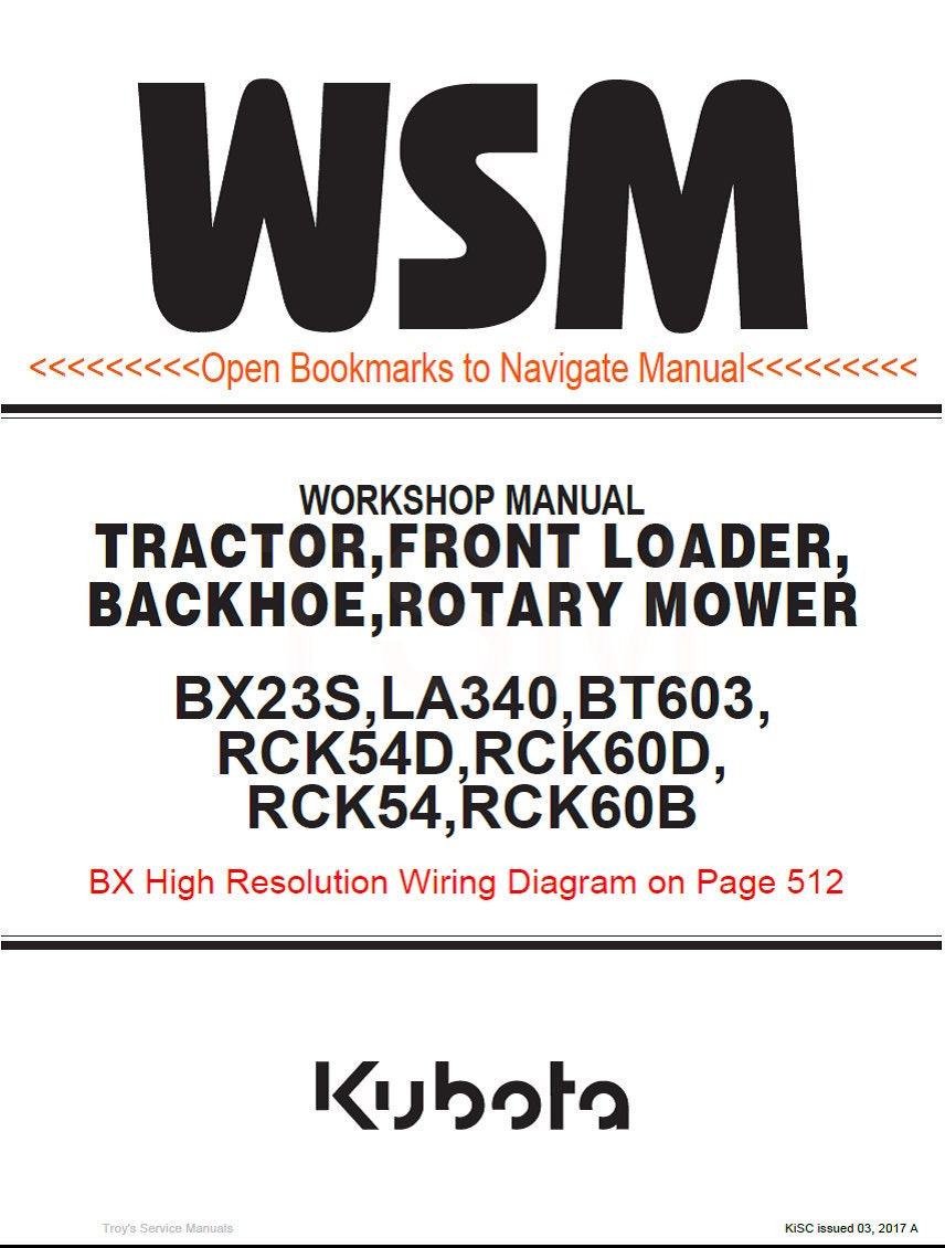 Kubota Repair Service & Workshop Manual (BX23S, LA340, BT603