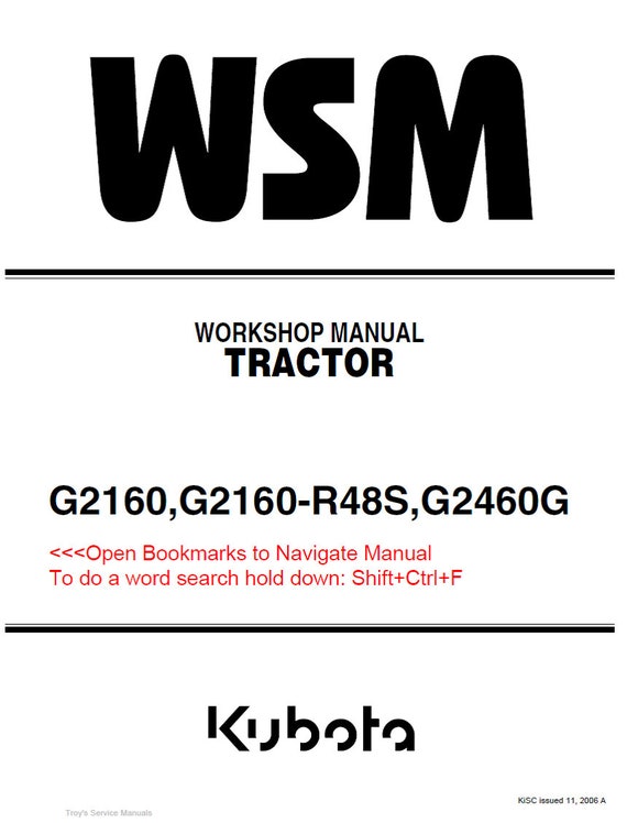 Kubota Repair Service & Workshop Manual (G2160, G2160-R48S, G2160G