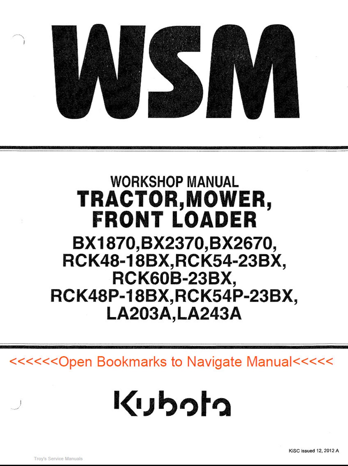 Kubota Repair Service & Workshop Manual BX1870 BX2370 | Etsy