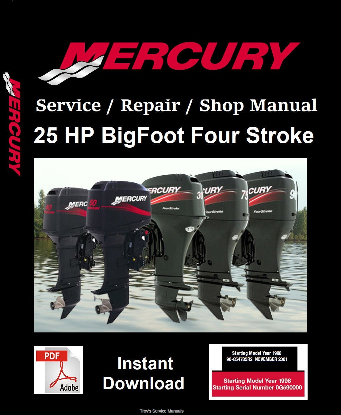 Mercury Outboard Repair Service &amp; Shop Manual 25 HP Four Stroke Bigfoot ...