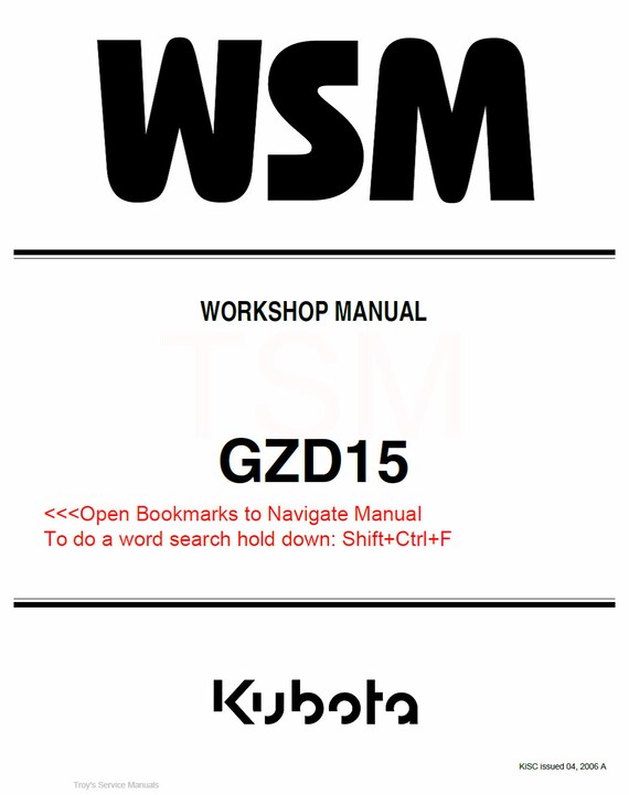 Kubota Repair Service and Shop Manual (GZD15 Zero Turn and Mower
