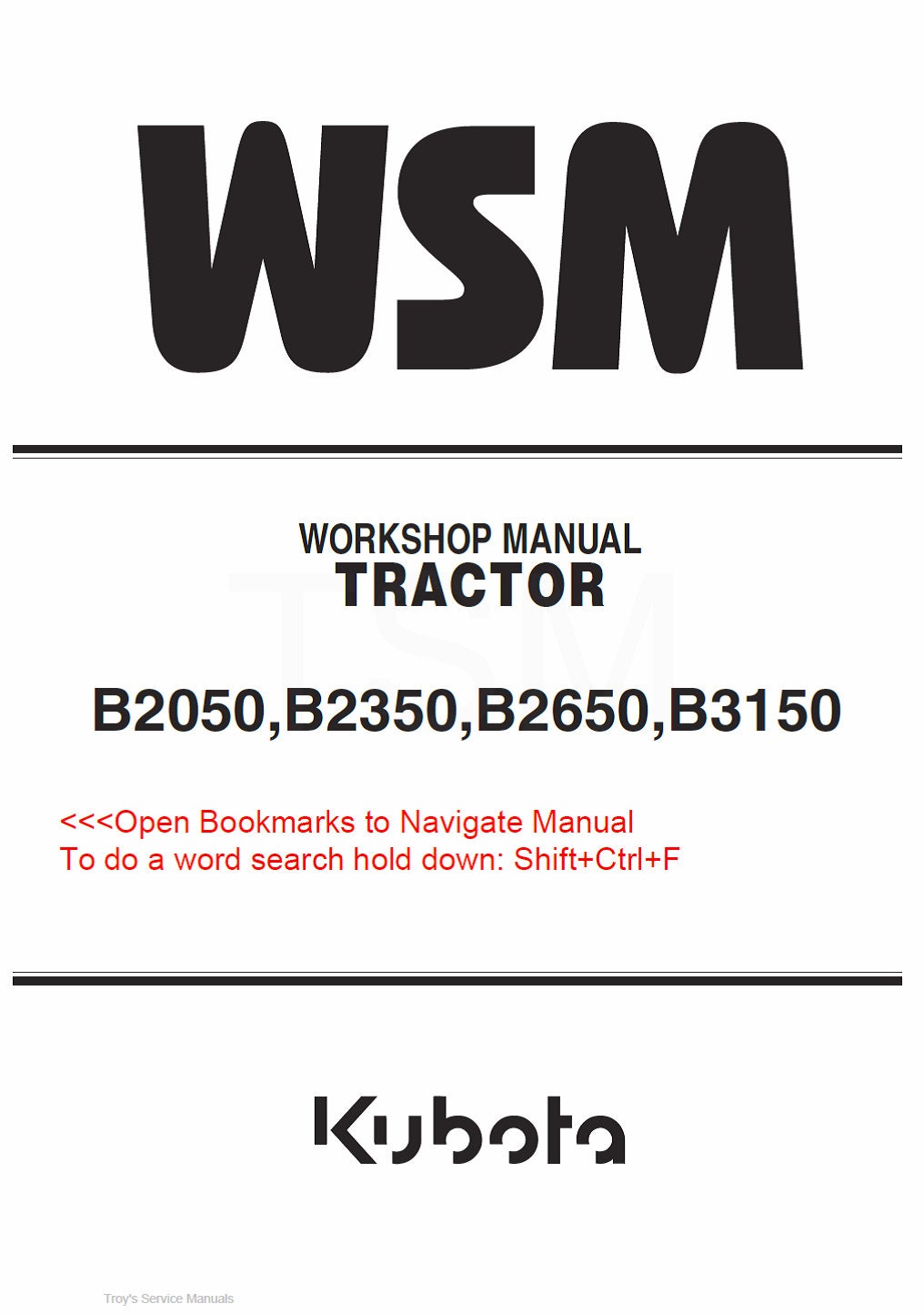 Kubota Repair Service & Workshop Manual (B2050, B2350, B2650