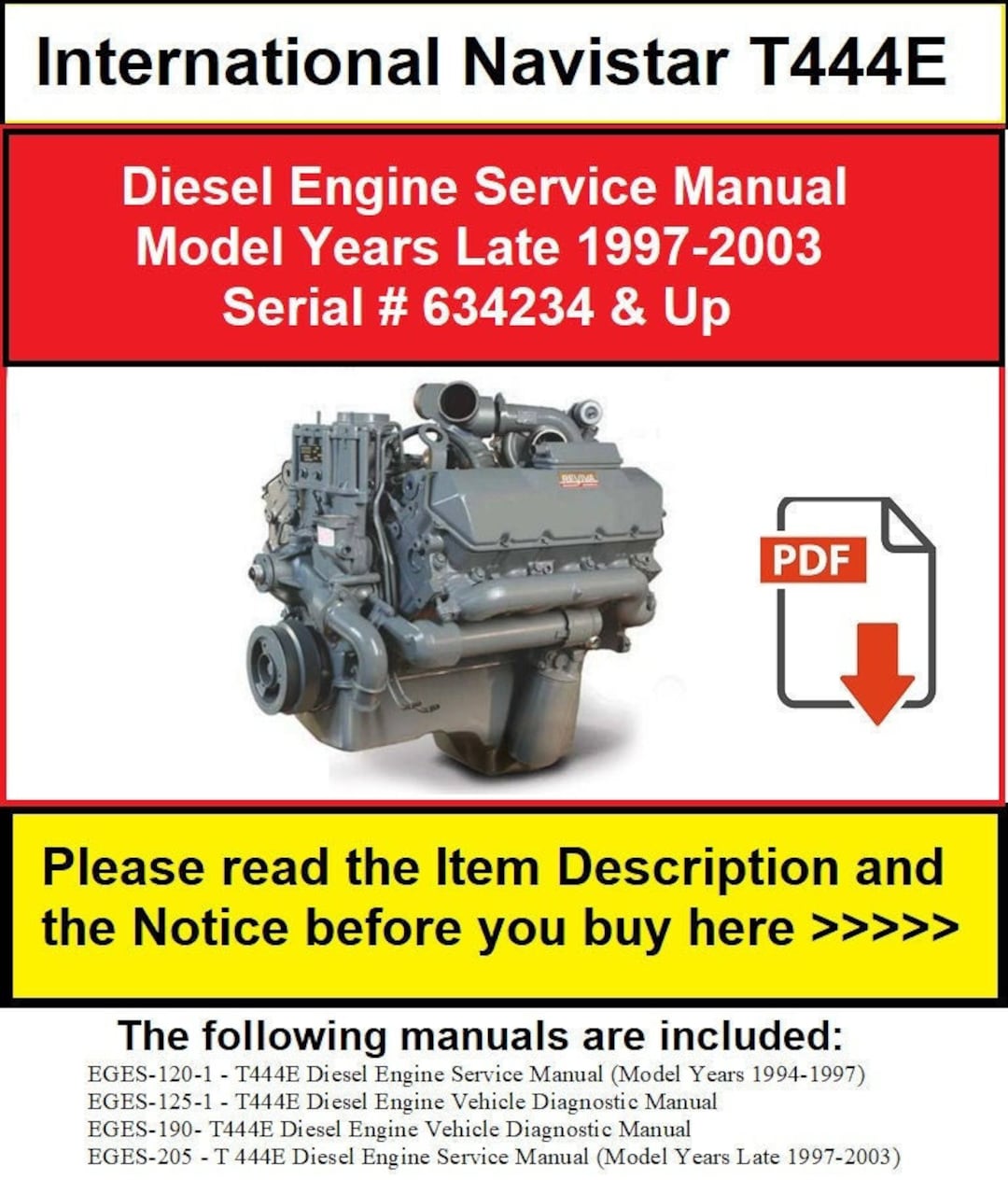 T444E International Repair Service & Workshop PDF Manual (1997
