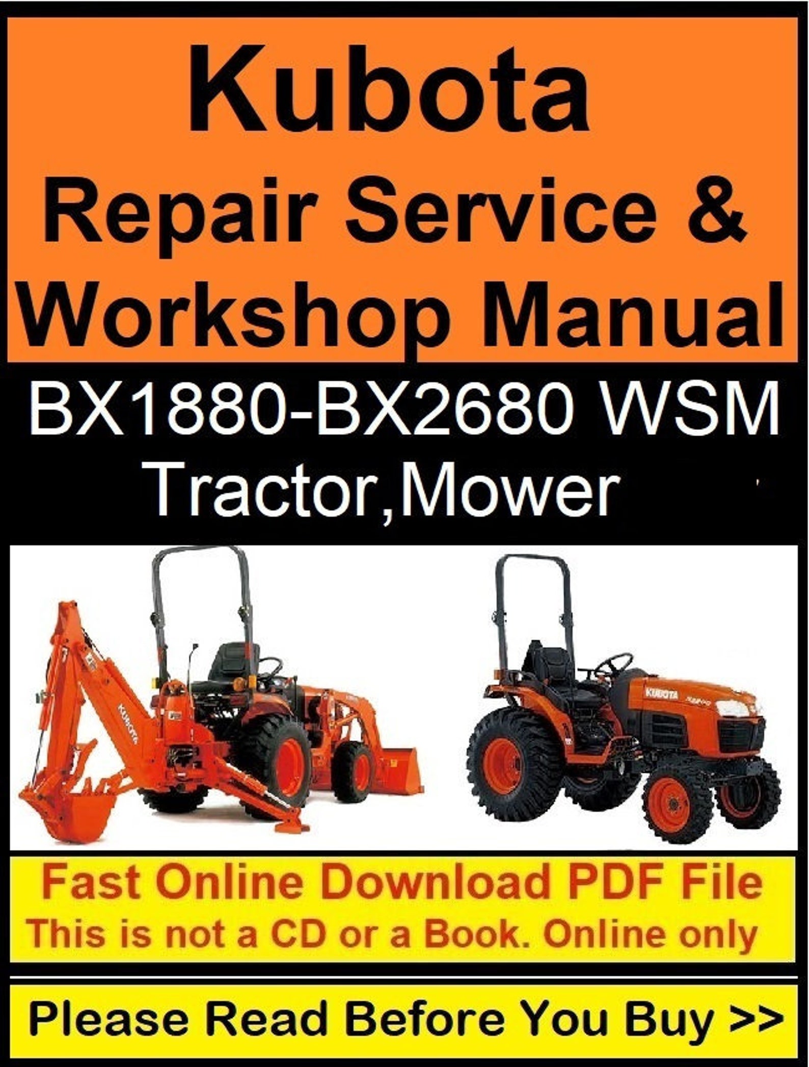 Kubota Repair Service & Manual BX1880, BX2380, BX2380, RCK60B
