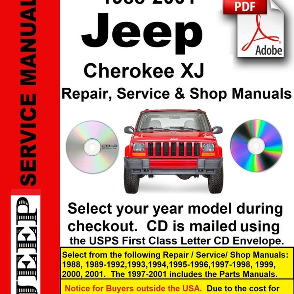 Jeep Cherokee XJ Repair Service & Shop Manual (1988-2001 Select your Model) PDF CD