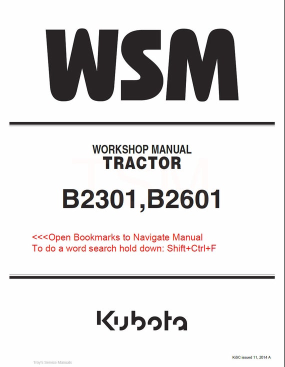 Kubota Repair Service & Shop Manual (B2301, B2601 Tractor WSM) - Etsy