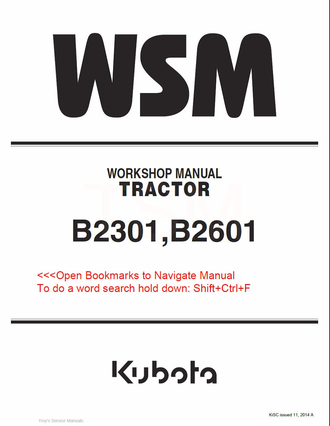 Kubota Repair Service & Shop Manual B2301, B2601 Tractor WSM Etsy UK
