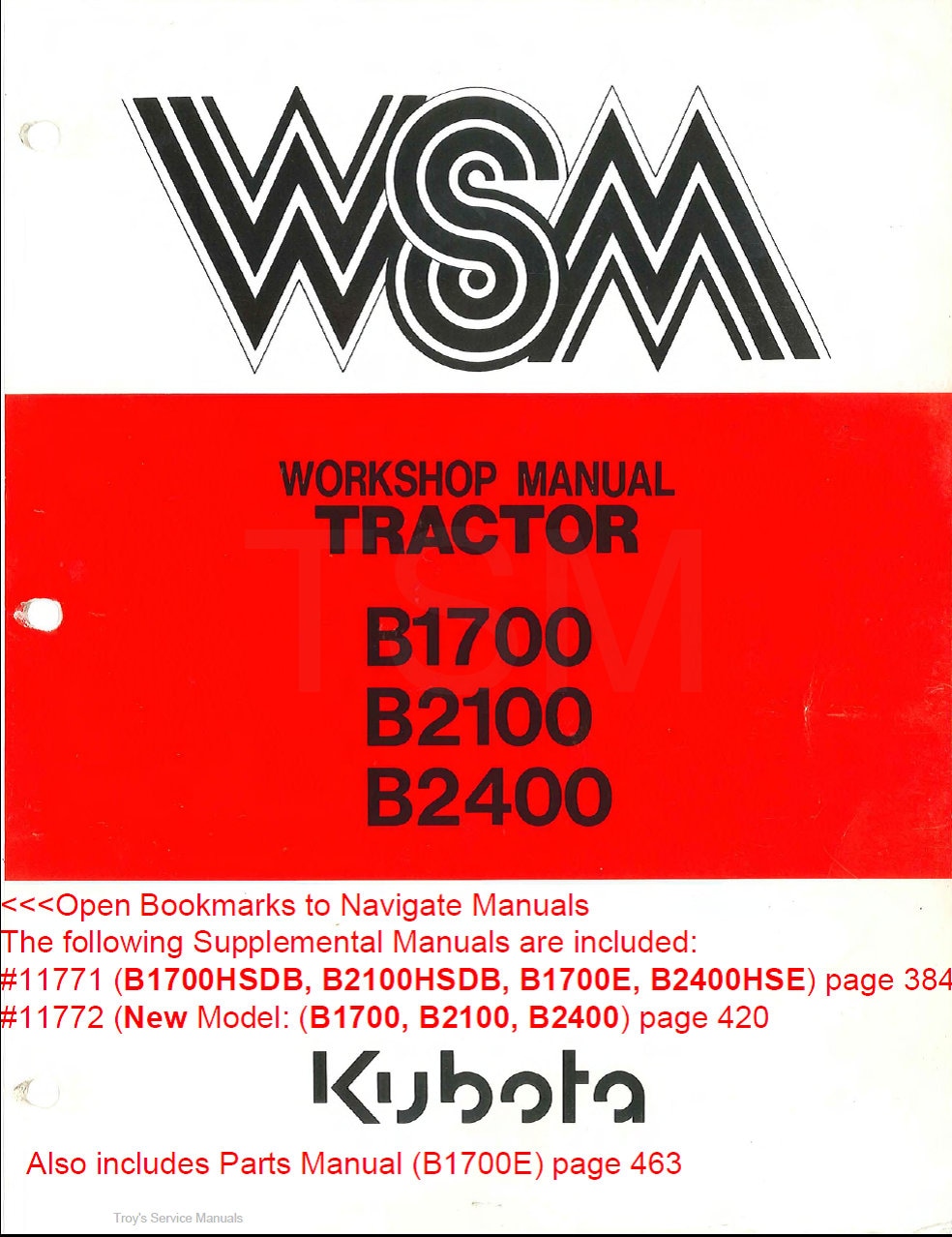 Kubota Repair Service & Workshop Manual (B1700, B2100, B2400