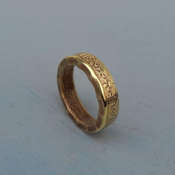 Golden Threepence coin ring, rings for her, rings for him