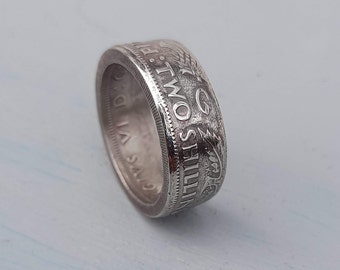 British Two Shilling Coin Ring England Handmade (Display Piece)