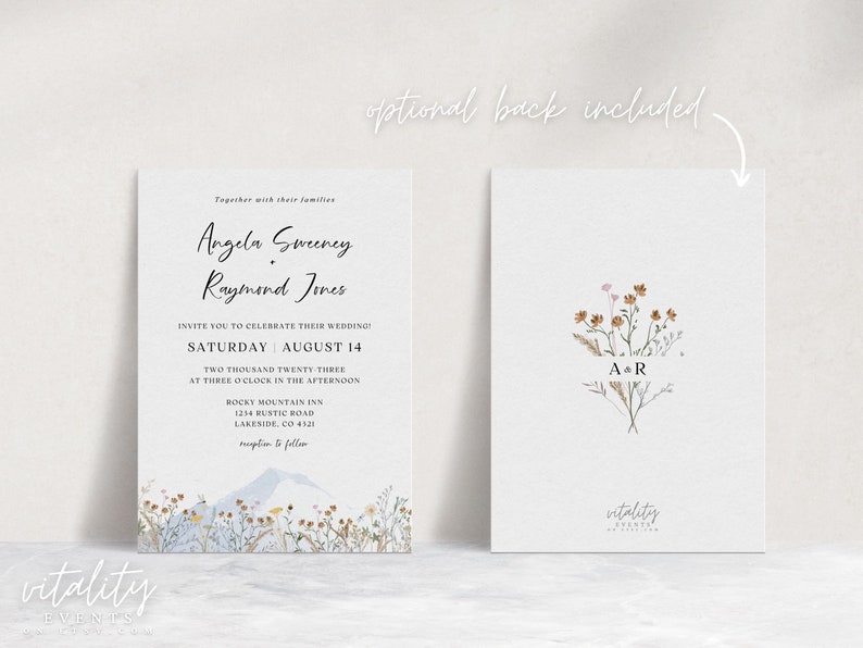 Wildflower Wedding Invitation Template Bohemian Wedding Invite Mountain Wedding Invitation Outdoor Wedding Boho Wedding