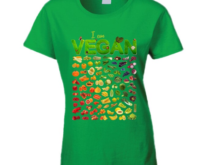 Vegan Fruits And Veggies Green Ladies T Shirt