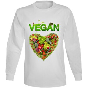 Vegan Heart White Long Sleeve T Shirt