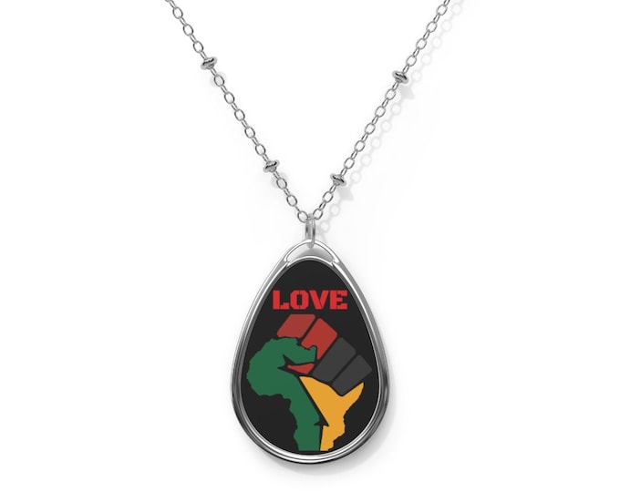 Custom Oval Pendant Necklace, "Love" Design