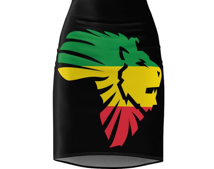 Custom Women's Pencil Skirt - Rasta Lion Print