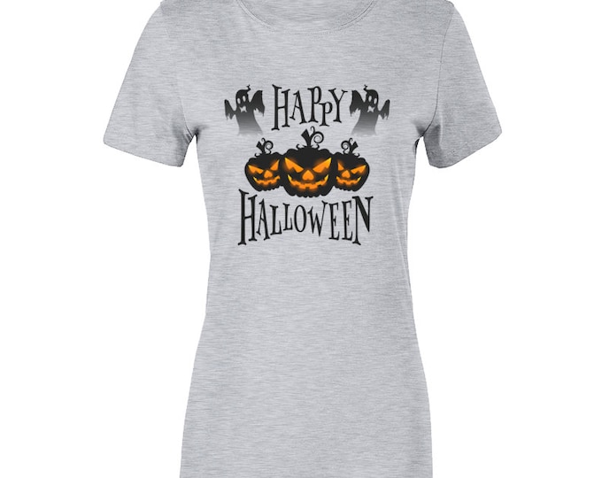 Happy Halloween Spooky Grey Ladies T Shirt