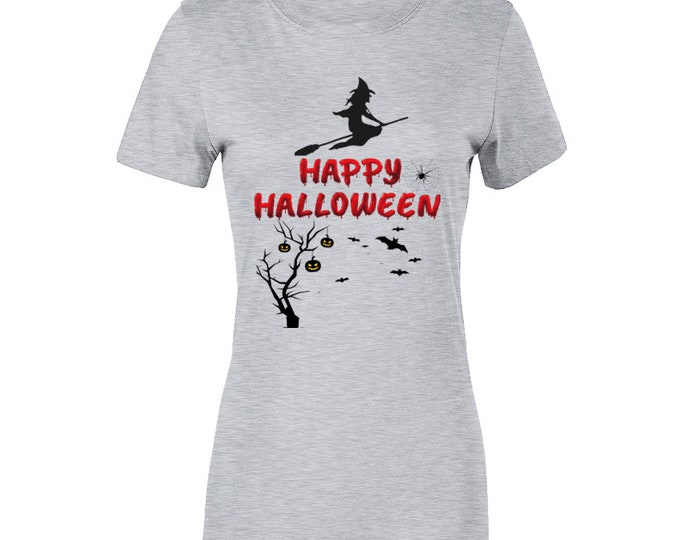Happy Halloween Grey Ladies T Shirt
