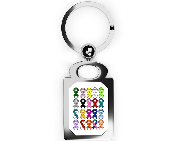 Custom All Cancers Ribbon Keyring: Zinc Alloy Rectangle Keychain