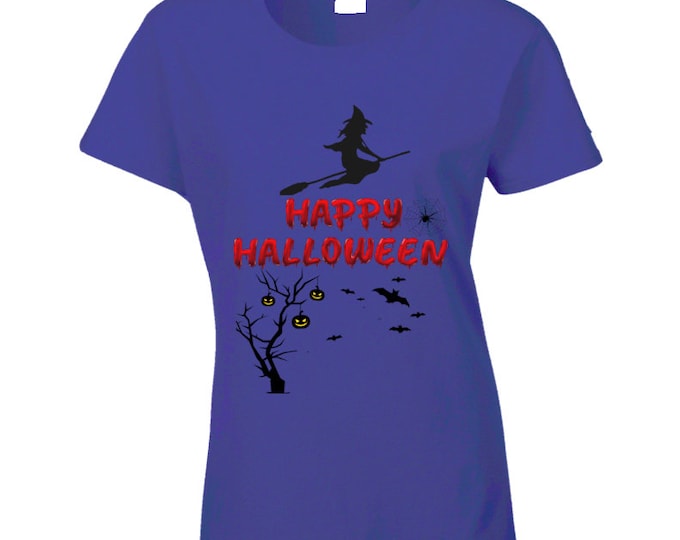 Happy Halloween Scary Purple Ladies T Shirt