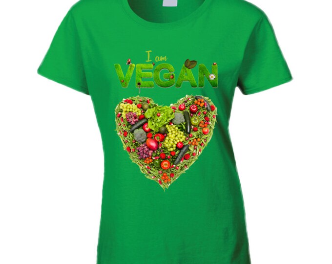 Vegan Heart Green Ladies T Shirt