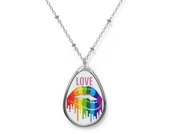 Custom Pride Love Necklace, Oval Pendant