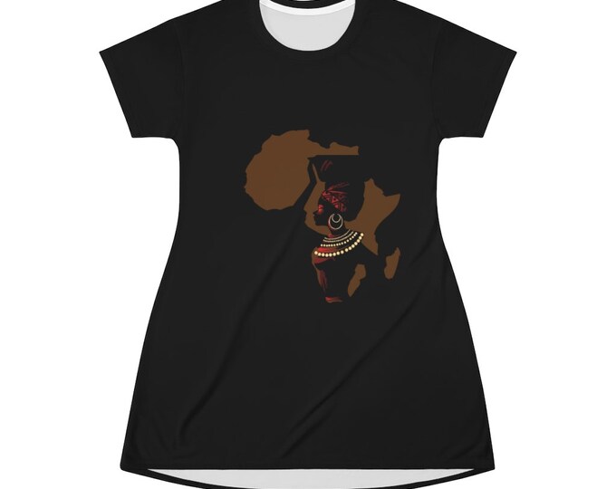 Custom Cut & Sewn T-Shirt Dress: African Woman Silhouette