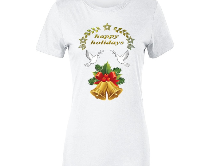 Happy Holidays Turtle Doves Ladies T Shirt