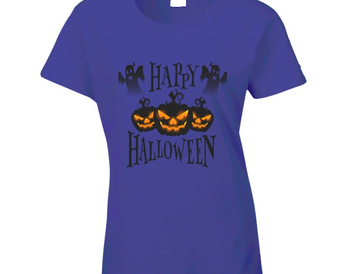 Happy Halloween Spooky Purple Ladies T Shirt