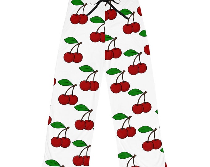 Women's Cherries Emoji Pajama Pants, Custom Loungewear