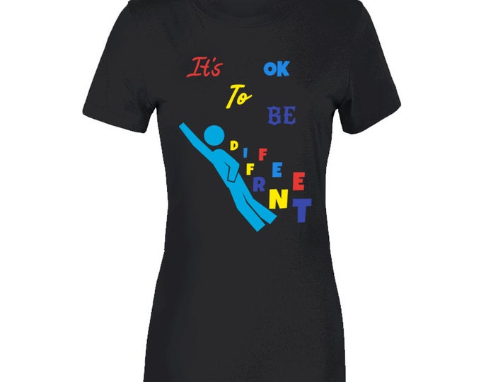 Autism Awareness Ok To Be Different Black Ladies T Shirt