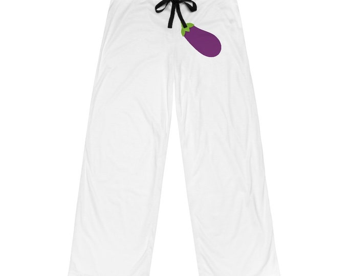 Custom Men's Polyester Pajama Pants, Eggplant Emoji Print