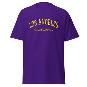 Los Angeles classic tee, la shirts, los angeles california shirt, state shirts, los angeles purple and yellow shirts,