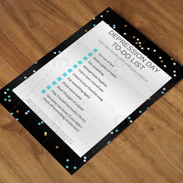 Depression Day To-Do List Printable List for Difficult Mental Health Days Downloadable Help Tool