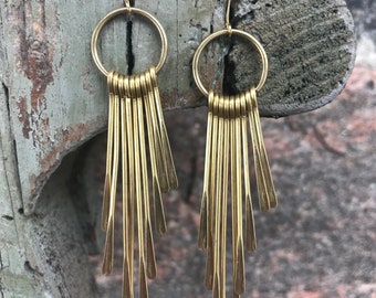 raw brass fringe earrings