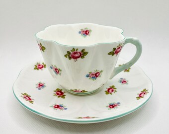 1945-1966 Shelley Rosebud Tea Cup & Saucer