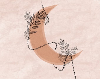 Moon & Vine, Digital Art Download, Boho Abstract
