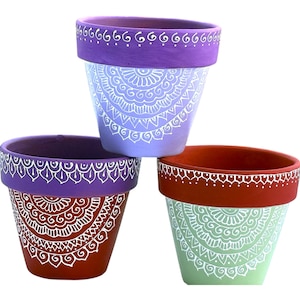 Hand Painted Terracotta Planter Pot: Indian Mehndi Art, 4.5 inch