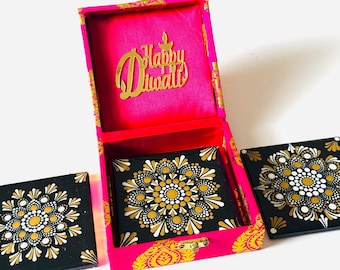 Personalized Diwali Gift Hamper, Hand Painted Ceramic Coasters, Diwali Gift Box, Employee Diwali Gift, Corporate Gift, Bulk Diwali Gifts