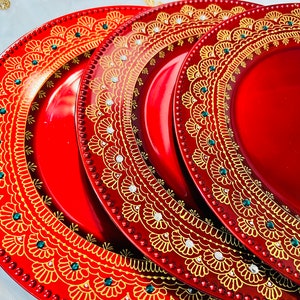Red, White, Green Henna Mehndi Plates, Indian Wedding Trays, Mehndi Thaal, Wedding Favor for Guests, Mehndi Decoration, Wedding Table Decor