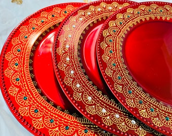 Red, White, Green Henna Mehndi Plates, Indian Wedding Trays, Mehndi Thaal, Wedding Favor for Guests, Mehndi Decoration, Wedding Table Decor