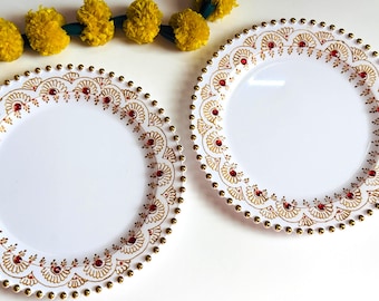 Red and Gold Henna Plates | Loon Plates | Tilak Platter | Mehndi Thaal | Dholki & Mayoun Decor | Nikah Decor