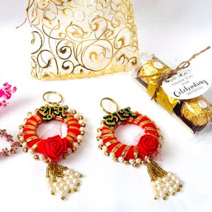 Karwa Chauth Pooja Return Gifts For Family - 1 Set Shubh Labh + 3 Chocolates, Indian Home Decor Gift, Indian Return Gifts, Housewarming Gift