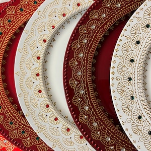 Red, White, Green Henna Mehndi Plates, Indian Wedding Trays, Mehndi Thaal, Wedding Favor for Guests, Mehndi Decoration, Wedding Table Decor