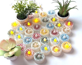 Velas de té LED sin llama decoradas con henna: decoración para bodas indias, recuerdos de mehndi