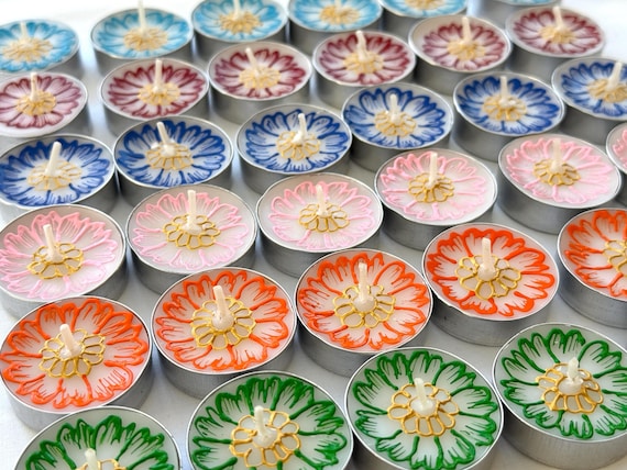 100 PCS Colorful Indian Mehndi Party Favors, Mehnid Decor, Indian Return Gifts - Henna Tea Light Candles